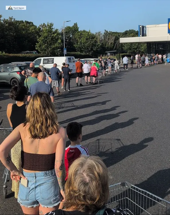 người dân xếp hàng để mua máy điều hòa tại một cửa hàng Lidl ở Southampton. Ảnh: Dailymail