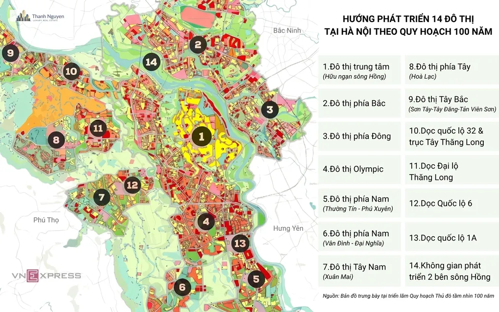 Hà Nội Hé Lộ 14 Đô Thị Tương Lai Đến 2045: Hơn Nửa Diện Tích Thủ Đô 2 Vị trí 14 đô thị trong tương lai tại Hà Nội. Đồ họa: Anh Tú
