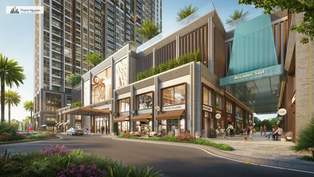 Arcadia at Lavila: 900 Căn Hộ Mới Khu Nam TP HCM 2 Phối cảnh khối đế thương mại và tuyến phố đi mộ mua sắm lấy cảm hứng từ kiến trúc Paris. Ảnh: Kiên Á